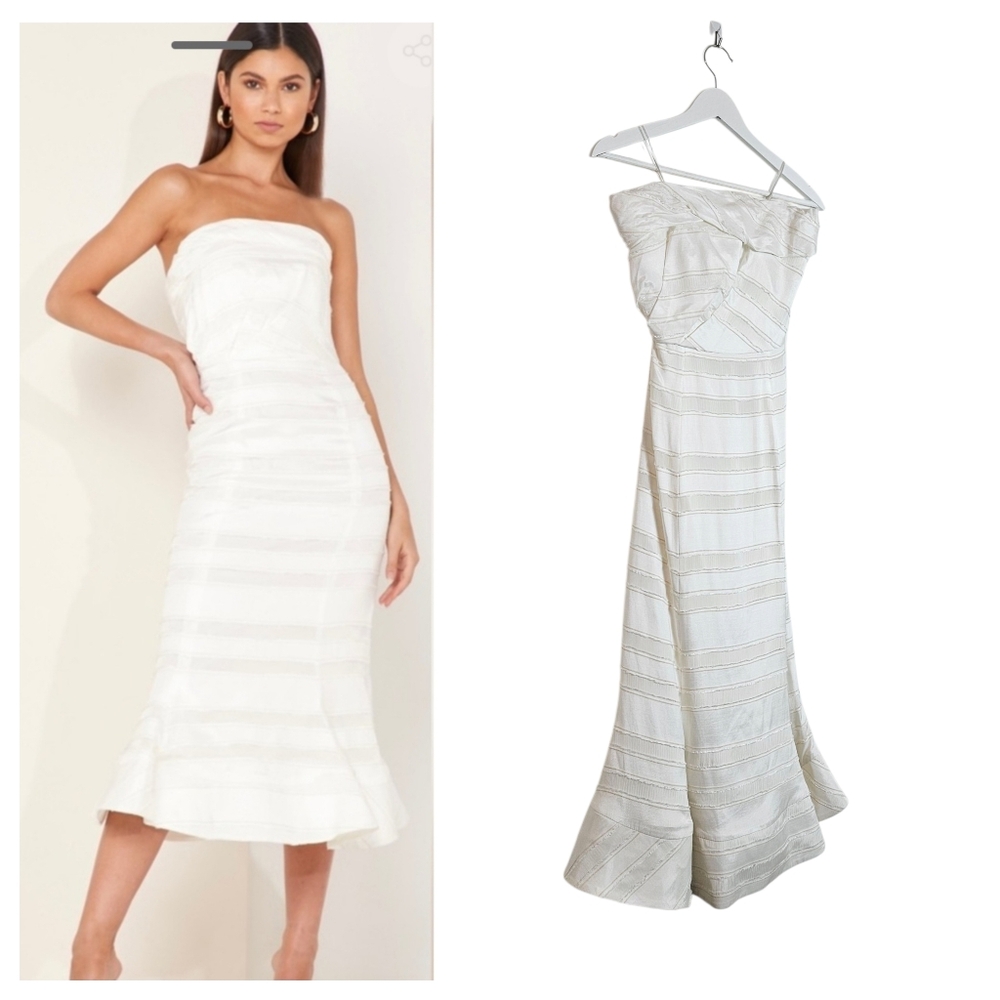 NWT C/MEO Collective Dress XS Solitude Strapless Mermaid Midi Bridal Ivory White